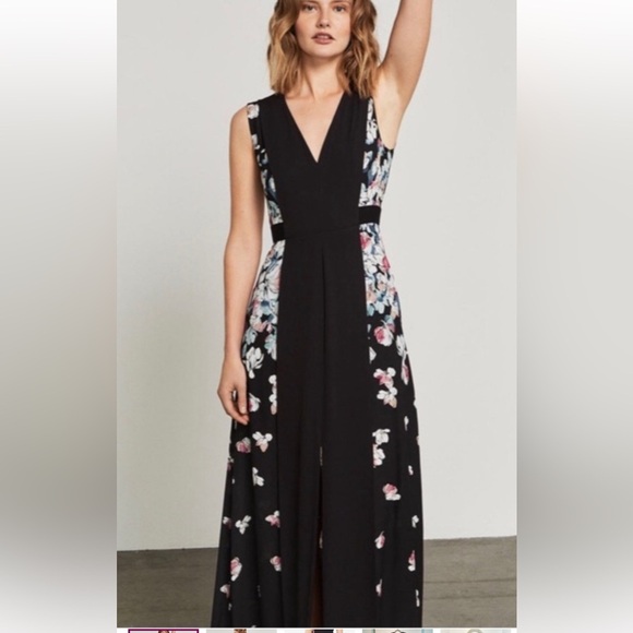 BCBG MaxAzria Etta Maxi Dress size XS Sleeveless Black Floral - Picture 5 of 11